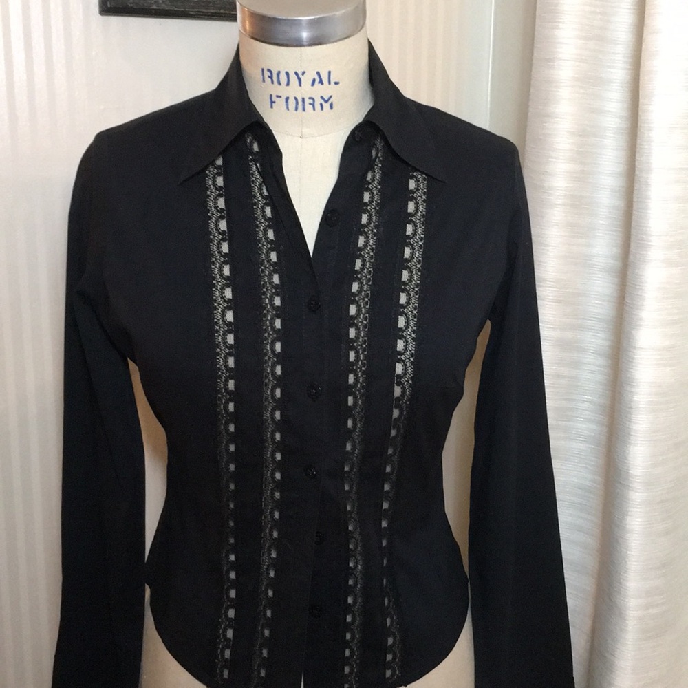 Guess Black Lace Front Button Up